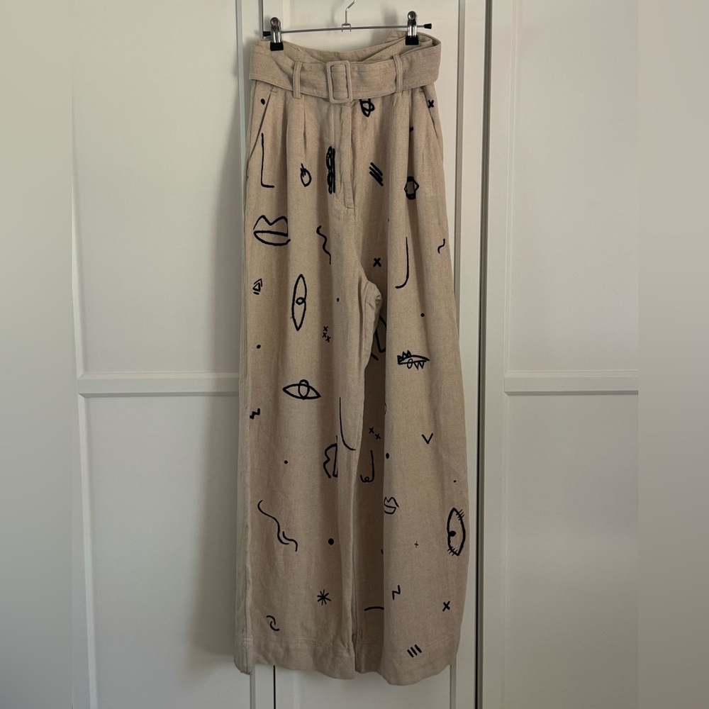 H&M Beige Wide Leg Pants with Handmade design